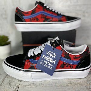 Vans Old Skool x Krooked Skate Shoes Red Black Sneakers Mens Size 7 Suede canvas